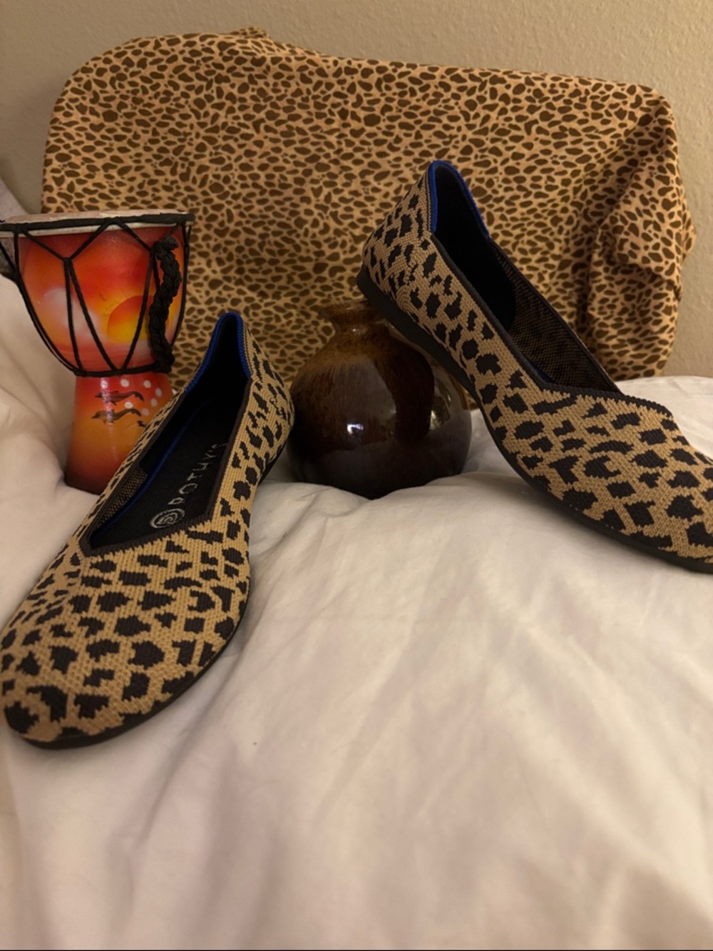 Rothy's Leopard Knit Slip-On Flats in Tan and Black